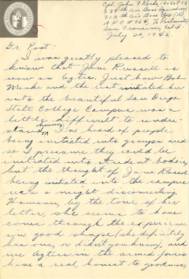 Letter from John F. Roche, 1942