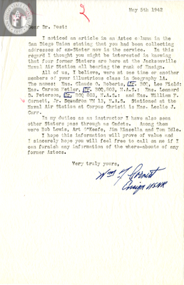 Letter from William F. Cornett, 1942
