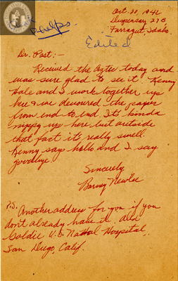 Letter from J. F. Newlee, 1942