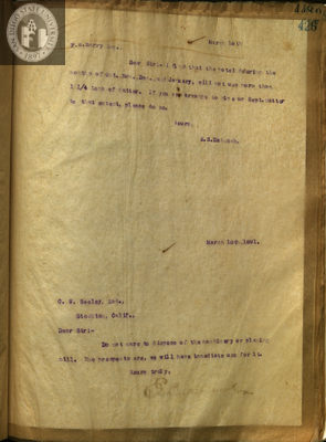 Letter from E. S. Babcock to F. G. Barry, Esq.