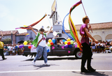 Ribbon twirlers walking Pride parade route, 1995
