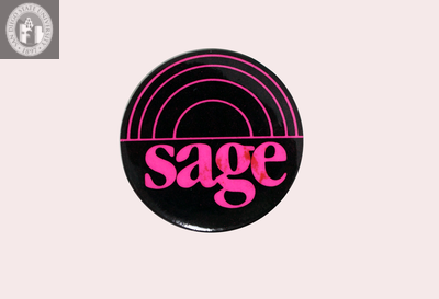 "Sage" in pink letters with pink lines suggesting a rainbow
