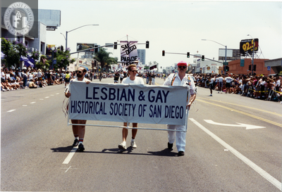 Lesbian & Gay Historical Society banner in San Diego Pride parade, 1994