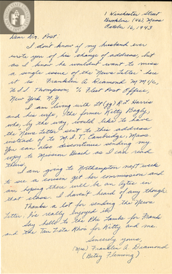 Letter from Betsy Fleming Diamond, 1943