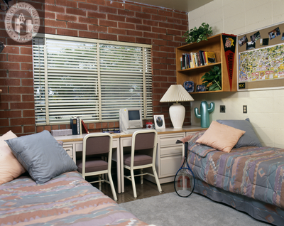 Bedroom in a brick dormitory