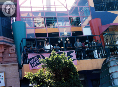 People watch Tijuana Pride parade from Vibe bar balcony, 1996