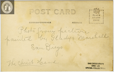 Back of postcard of painting by Gladys Marshall