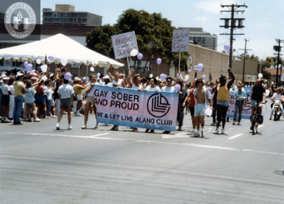 Live and Let Live Alano Club banner in Pride parade, 1988
