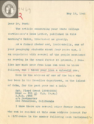 Letter from Martha Louise Sterne, 1942