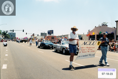 ACLU (American Civil Liberties Union) banner at Pride parade, 1997