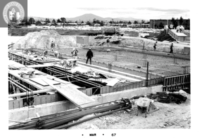 Construction of snack bar, Aztec Center, 1967