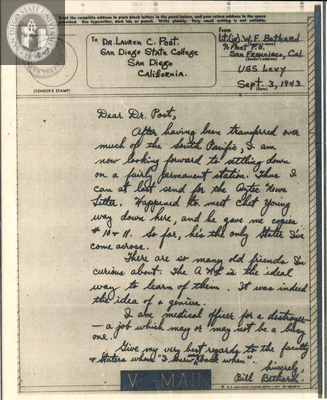 Letter from William F. Bethard, 1943