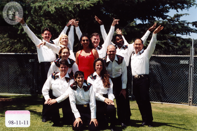 Backstage group portrait of performers at the Pride Festival, 1998