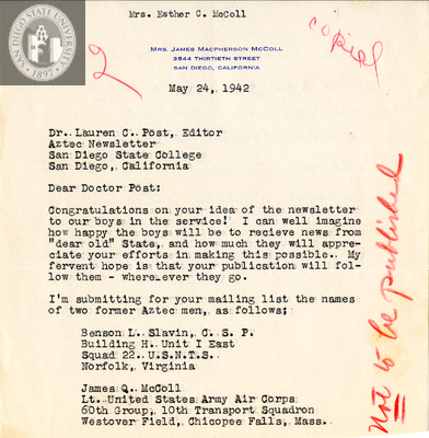 Letter from Esther C. McColl, 1942