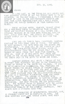 Letter from H. Orville Nordberg, 1943