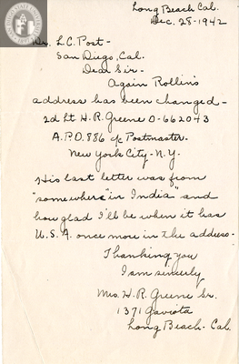 Letter from Mrs. H. R. Greene, Sr., 1942