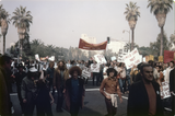 Los Angeles antiwar march crosses Alvarado Street, 1971