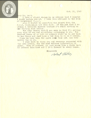 Letter from Robert Wilber, 1942