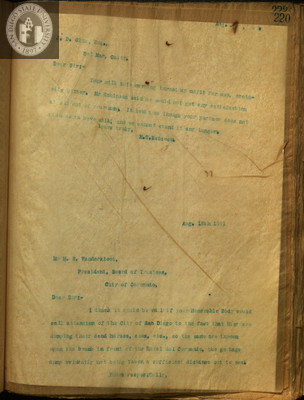 Letter from E. S. Babcock to J. D. Olds, Esq.