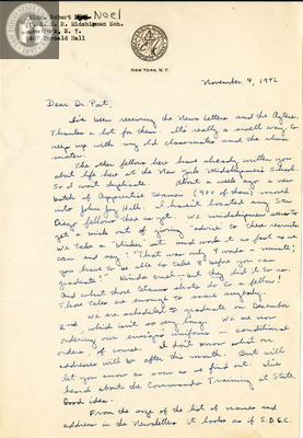 Letter from Robert J. Noel, 1942