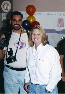 Chastity Bono with a photographer, 1996