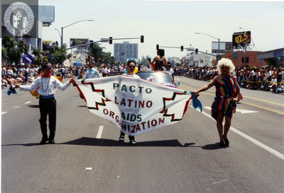 Pacto Latino AIDS Organization banner, San Diego Pride parade, 1994