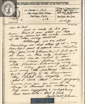 Letter from Frank W.  Crane Johnson, 1942