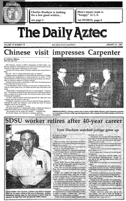 The Daily Aztec: Tuesday 01/27/1987
