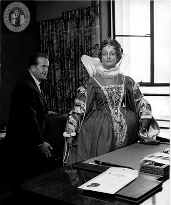 Unidentified actress and Mayor Charles C. Dail in Shakespeare Festival, 1958