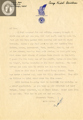 Letter from Walt Harvey, 1942