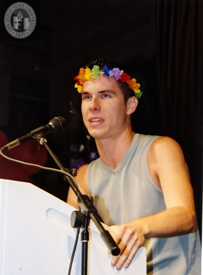 Ben Cartwright speaking at a Pride rally, 2001