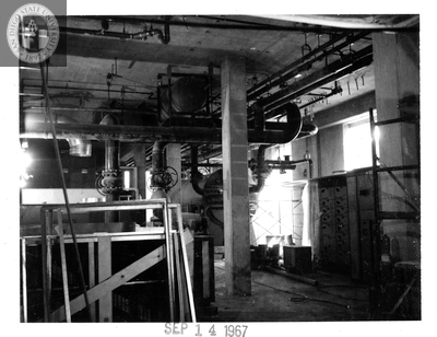 Mechanical room, Aztec Center construction site, 1967