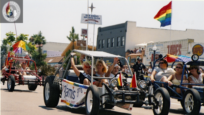 Ms. Gay Pride San Diego and "Glamis grrls" at Pride parade, 2001