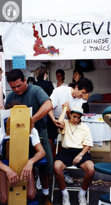 Longevity Chinese Herbs & Tonics Massage booth at San Diego Pride, 1995