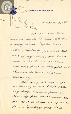 Letter from Carl Brorson, 1943