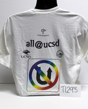"all@ucsd" with sponsors and a rainbow-colored "no-U-turn" sign