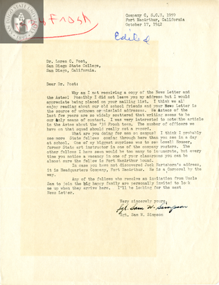 Letter from Sam W. Simpson, 1942