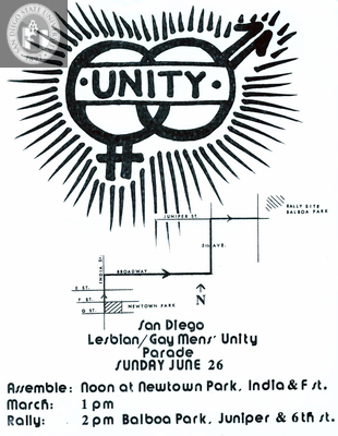 "San Diego Lesbian/Gay Men's Unity Parade, Sunday June 26," 1977