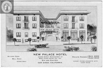 Drawing of New Palace Hotel, San Diego