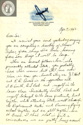 Letter from Clifford Gene Erdman, 1942