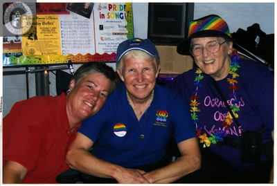 Sheila Clark poses with others at Pride festival, 2006