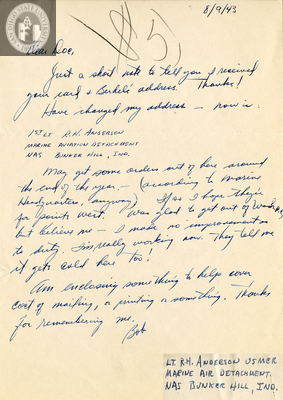 Letter from Robert H. Anderson, 1943