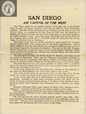 Description of San Diego on postcard