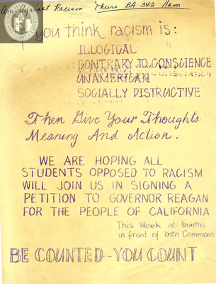 Flyer for anti-racism petition
