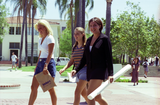 Students walk on Campanile Walkway, 1996