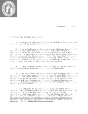 Affidavit for political asylum for a Guatemalan, 1999