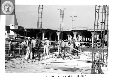 Belt pour, kitchen, Aztec Center construction, 1967