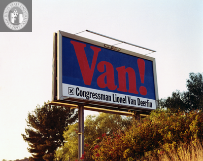 Election billboard with Lionel Van Deerlin's nickname