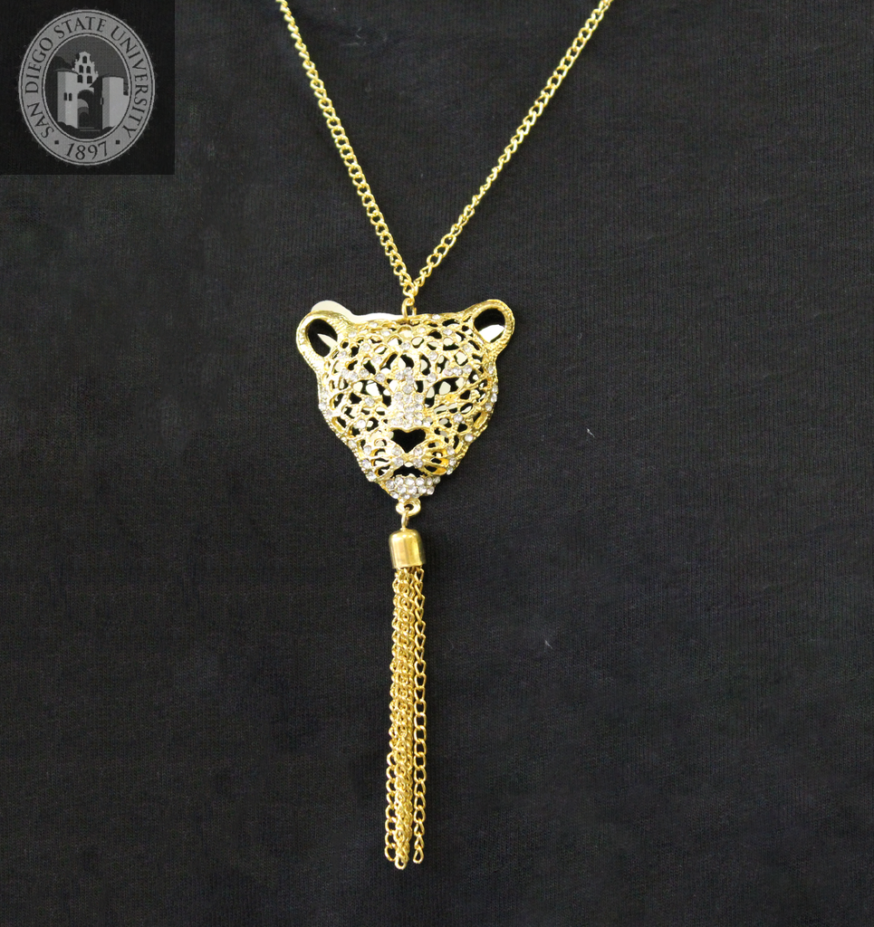 Gold and rhinestone panther head necklace, 2017