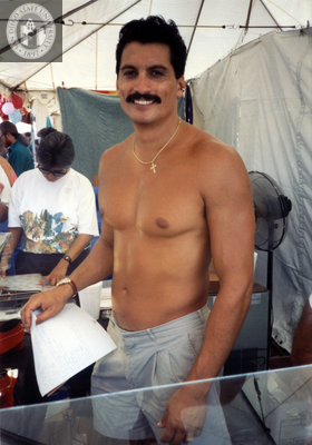 John Ponce at jewelry booth at Pride festival, 1991